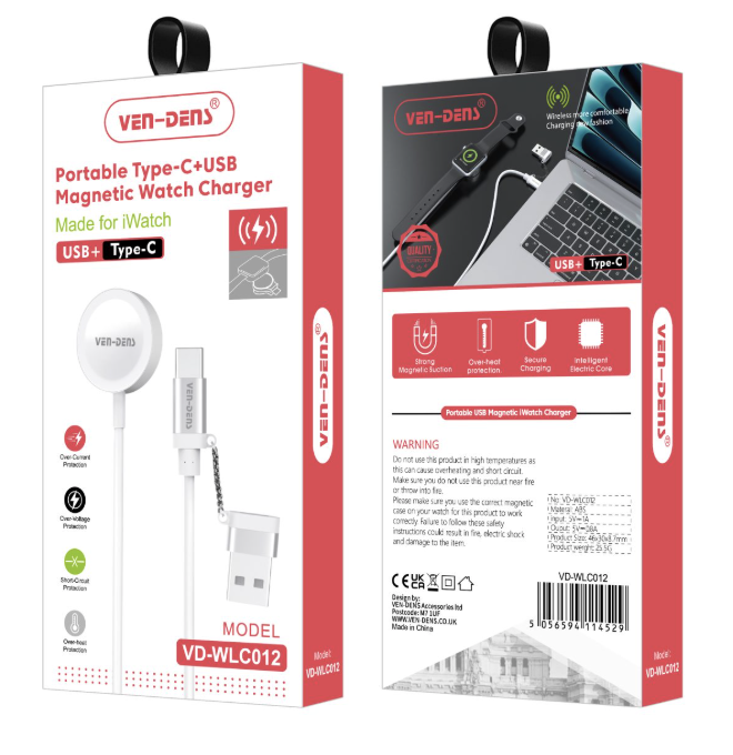 Portable Type C + USB Magnetic Watch Charger