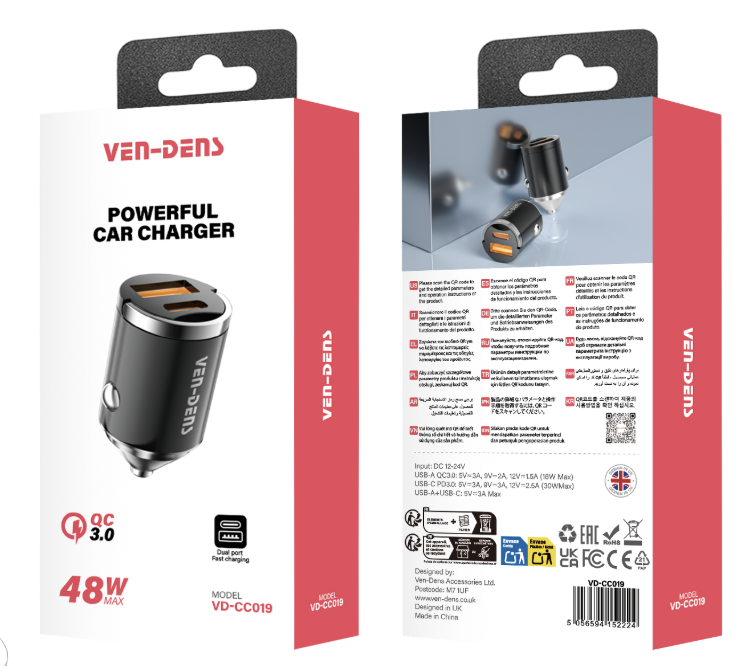 Lightbox 48w dual port QC+PD car charger